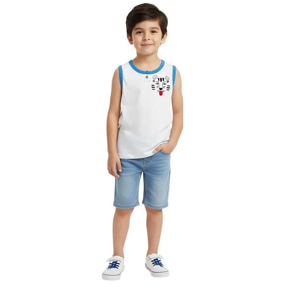 Regata Infantil Menino Tigrinho Alphabeto Off White