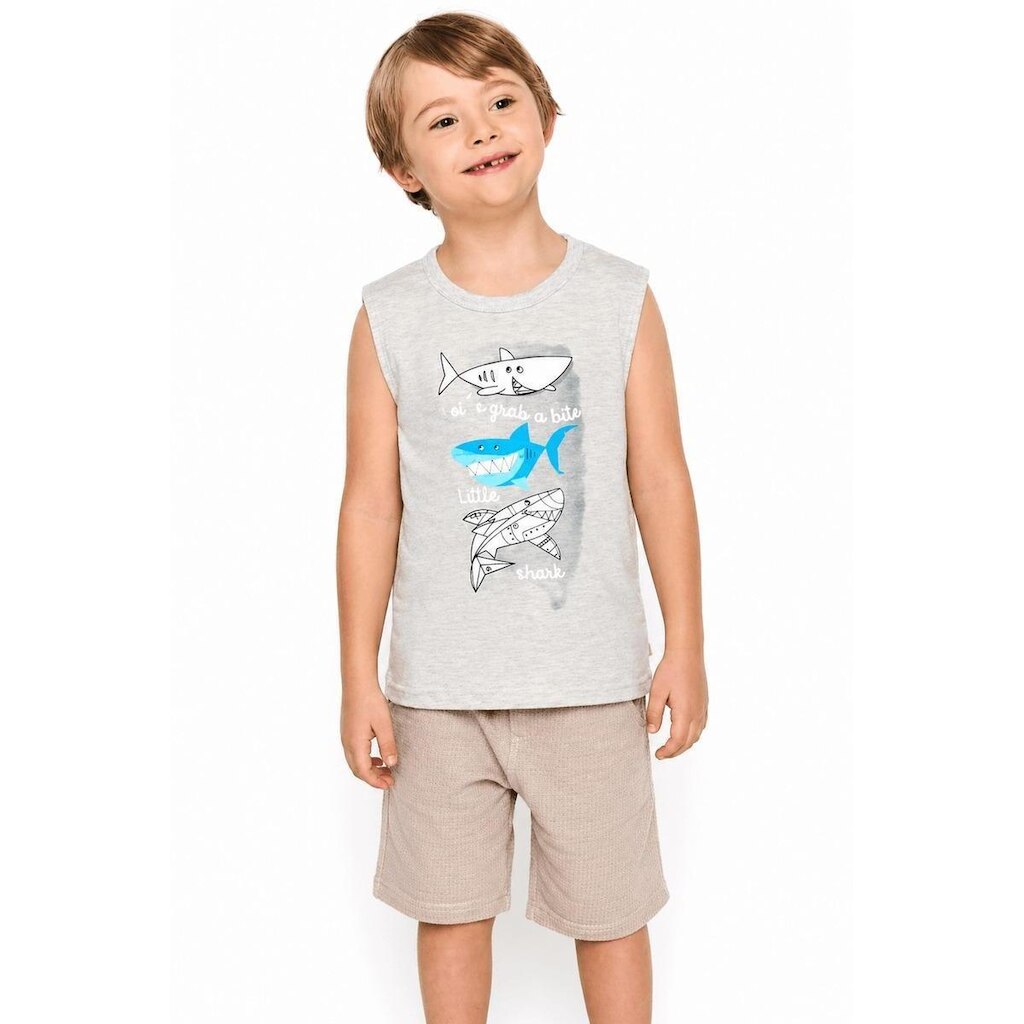 Regata Infantil Menino Tubarão Alphabeto Mescla Claro
