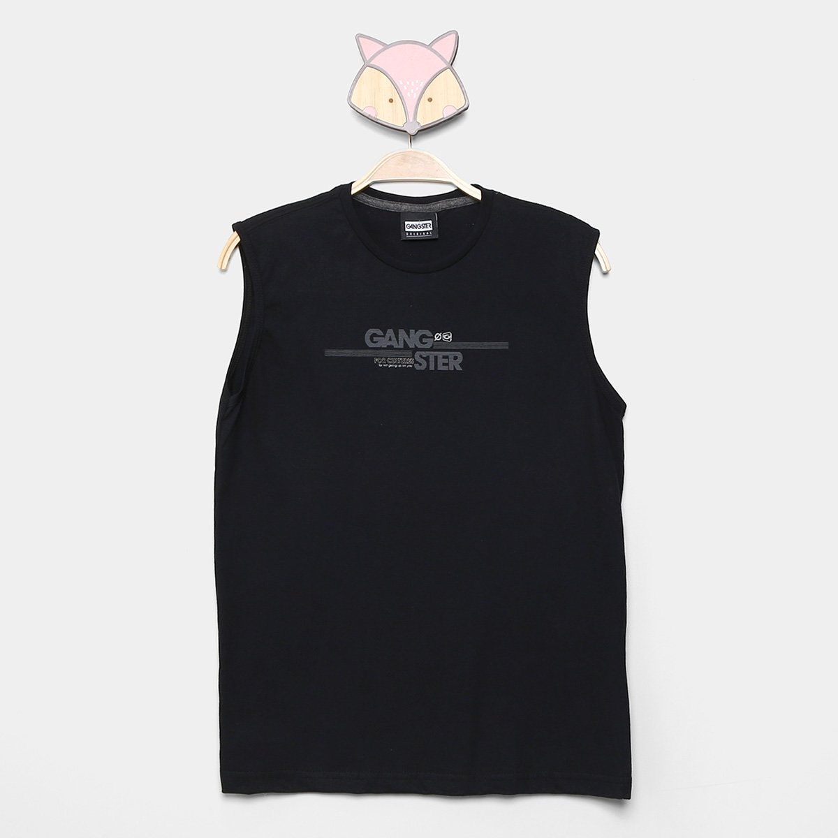 Regata Juvenil Gangster Estampada Masculina - Preto Menor preço em Regata Juvenil Gangster Estampada Masculina - Preto