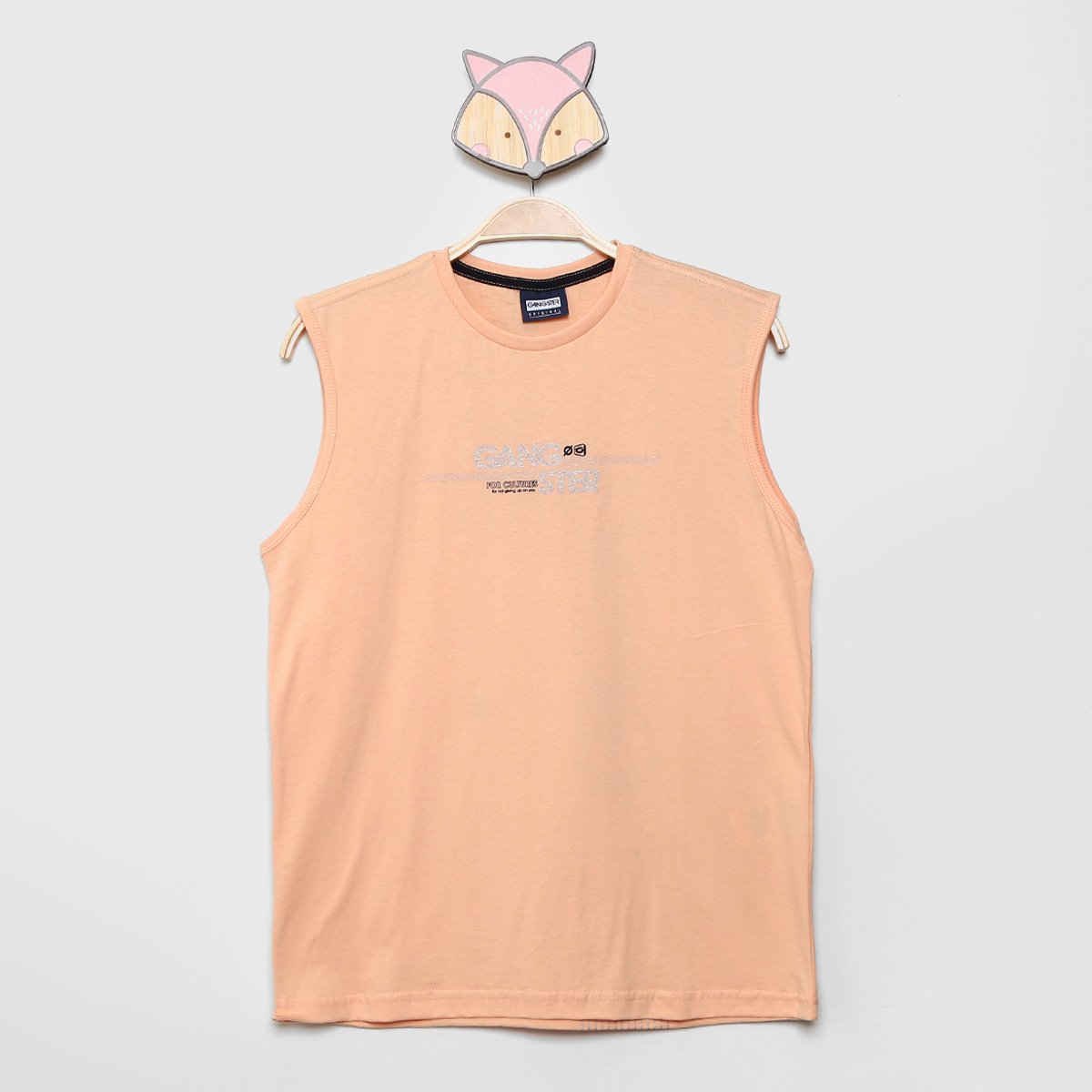 Regata Juvenil Gangster Estampada Masculina - Laranja Menor preço em Regata Juvenil Gangster Estampada Masculina - Laranja