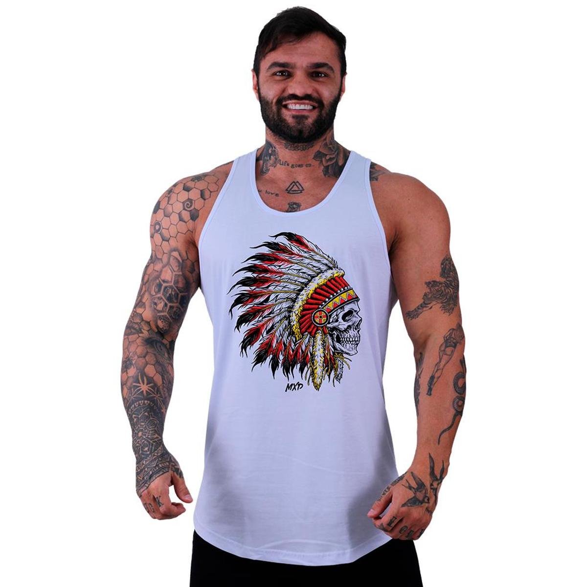 Regata Longline MXD Conceito Caveira Cacique Masculina Menor preço em Regata Longline MXD Conceito Caveira Cacique Masculina