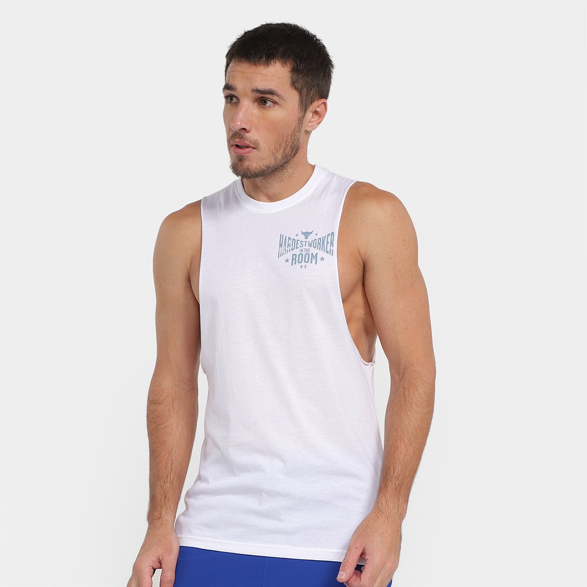 Regata Machão Under Armour Project Rock Masculina - Branco+Bege Menor preço em Regata Machão Under Armour Project Rock Masculina - Branco+Bege