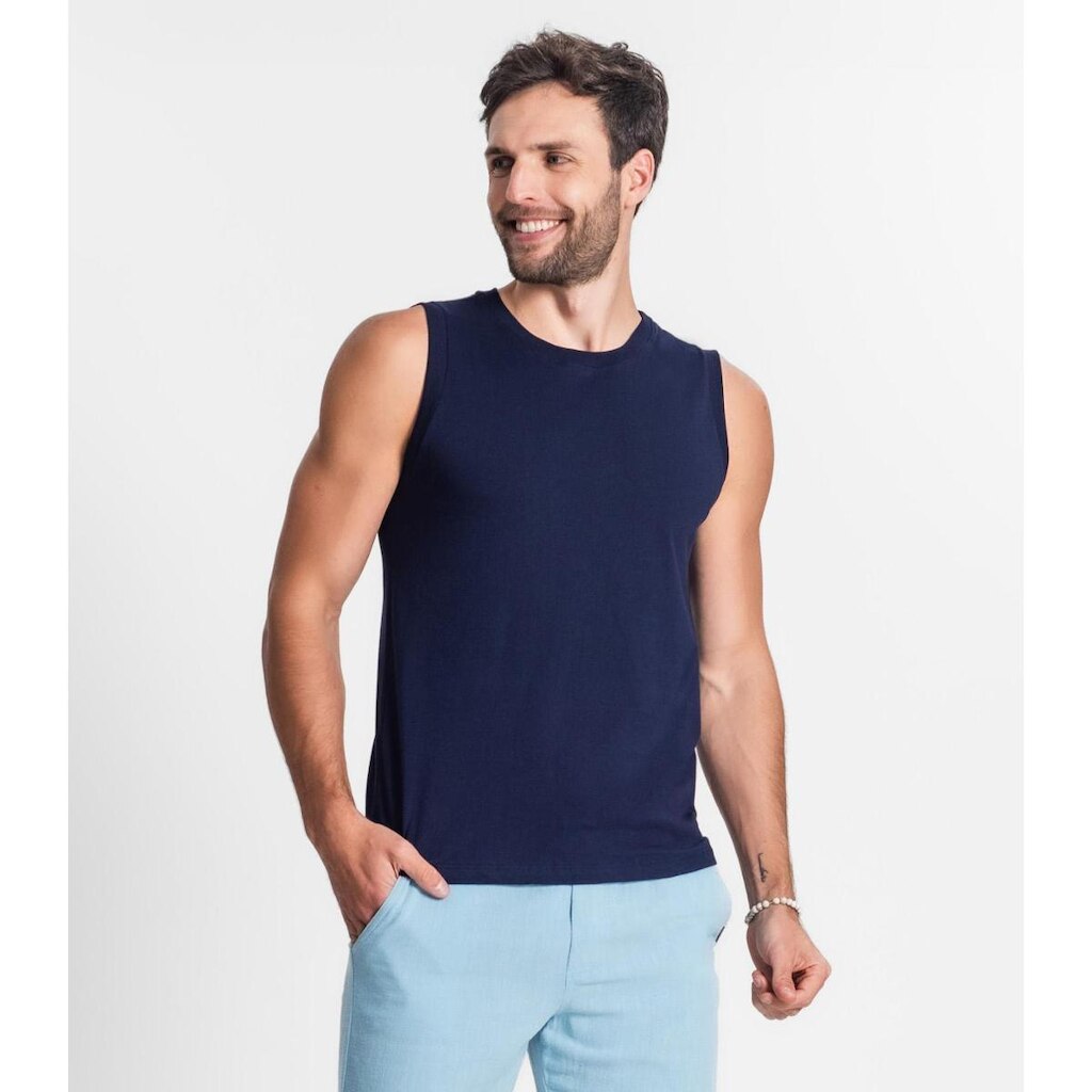 Regata Masculina Básica Meia Malha Diametro Azul