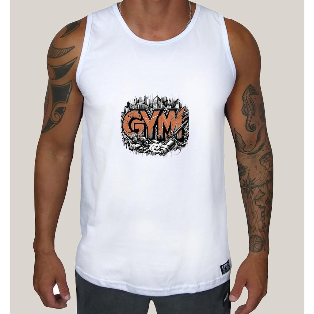Regata Masculina Branca Algodão Prime WSS Gym Street
