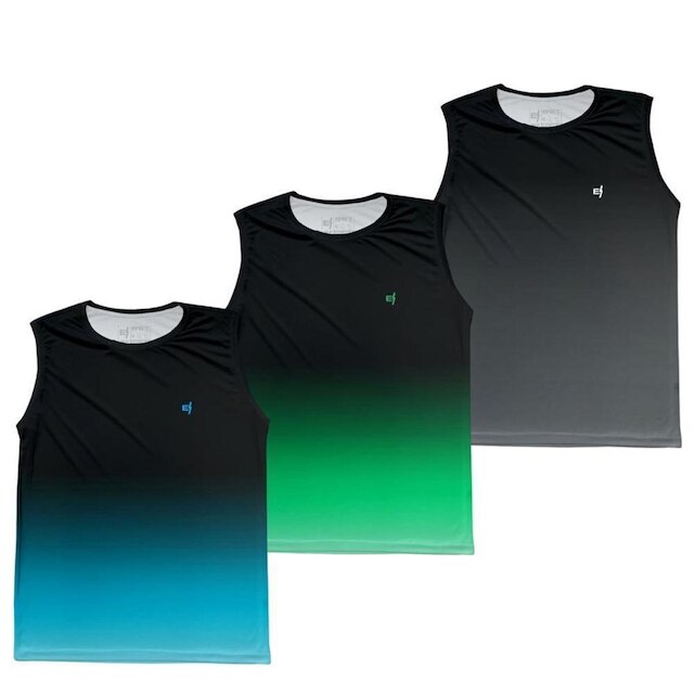 Regata Masculina Esportiva Mescla Proteção UV50+ Kit 3