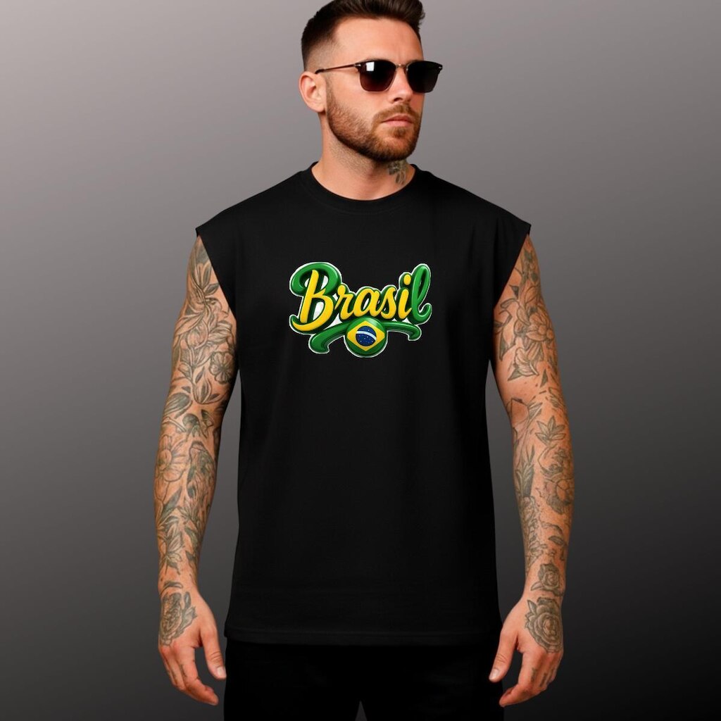 Regata Masculina Oversized Brasil Algodão Caimento Largo e Moderno