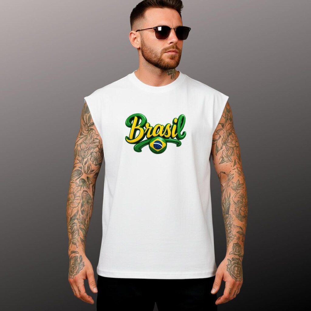 Regata Masculina Oversized Brasil Algodão Caimento Largo e Moderno