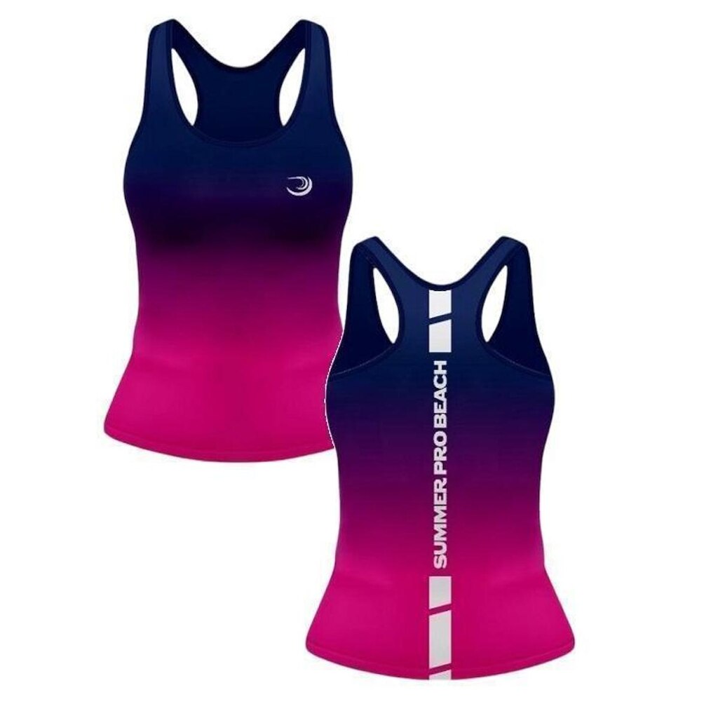 Regata Nadadora Fitness Feminina Azul E Pink Summer Pro Treino Beach Tennis