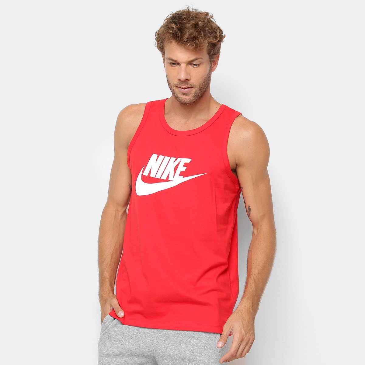 Regata Nike Taicon Futura Masculina - Vermelho Escuro+Branco Menor preço em Regata Nike Taicon Futura Masculina - Vermelho Escuro+Branco