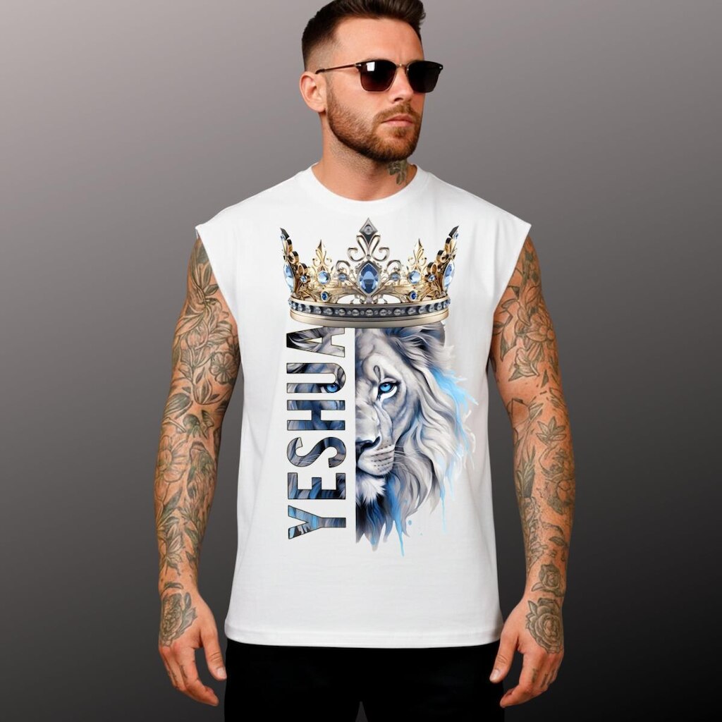 Regata Oversized Masculina Algodão Caimento Largo e Moderno Estampa Leão