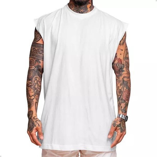 Regata Streetwear Oversized Masculina Lisa Solta, Leve e Moderna - Branca