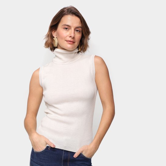 Regata Tricô Mercatto Gola Alta Feminina - Off White