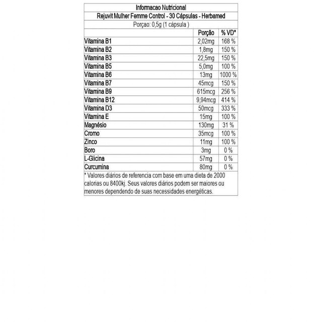 Rejuvit Mulher Femme Control - 30 Cápsulas - Herbamed