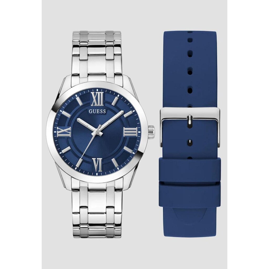 Relógio Analógico Troca Pulseira Azul Prata