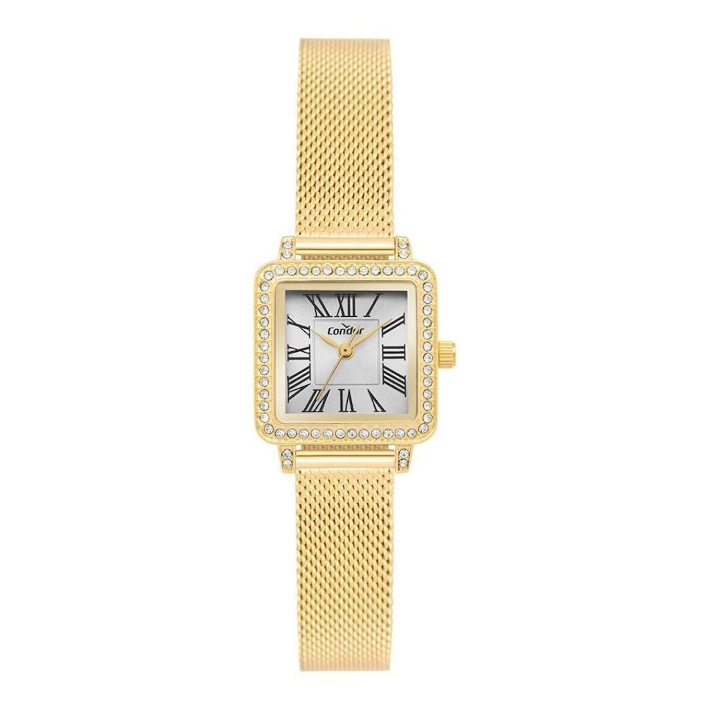Relógio Condor Co2035nzx/4k Quadrado Retangular Dourado Fem Dourado Numeros Romanos Branco