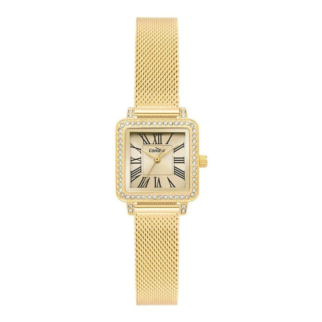 Relógio Condor Co2035nzx/4x Quadrado Retangular Dourado Fem Dourado Numeros Romanos