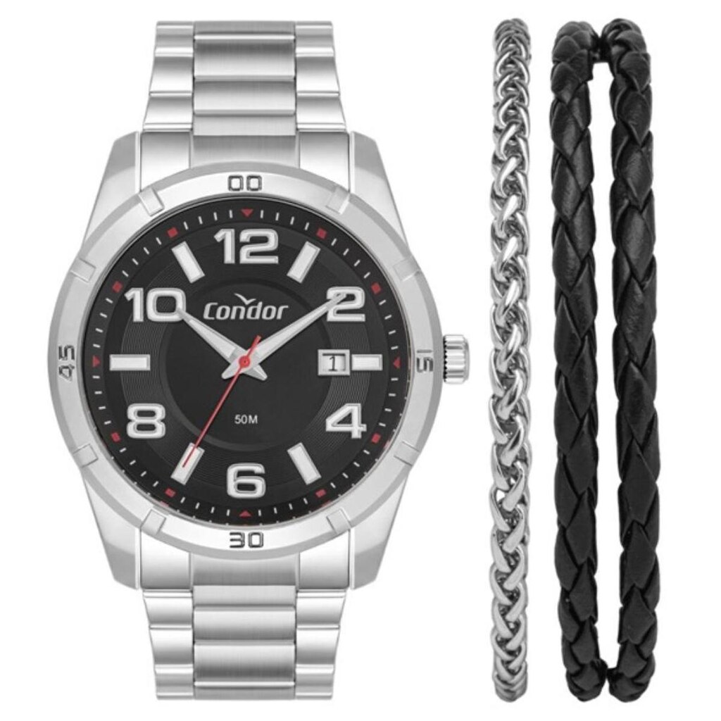 Relógio Condor Masculino Ref: Co2317ae/k4p Prateado + Pulseiras