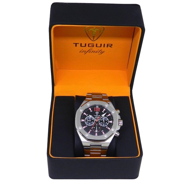 Relógio Cronógrafo Masculino de Aço Tuguir Analógico Infinity GCS-1271 Prata e Preto