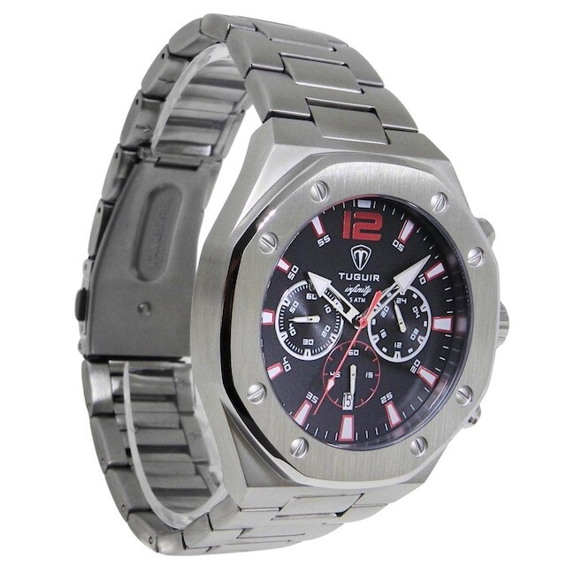 Relógio Cronógrafo Masculino de Aço Tuguir Analógico Infinity GCS-1271 Prata e Preto