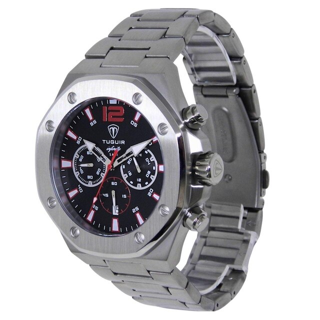 Relógio Cronógrafo Masculino de Aço Tuguir Analógico Infinity GCS-1271 Prata e Preto