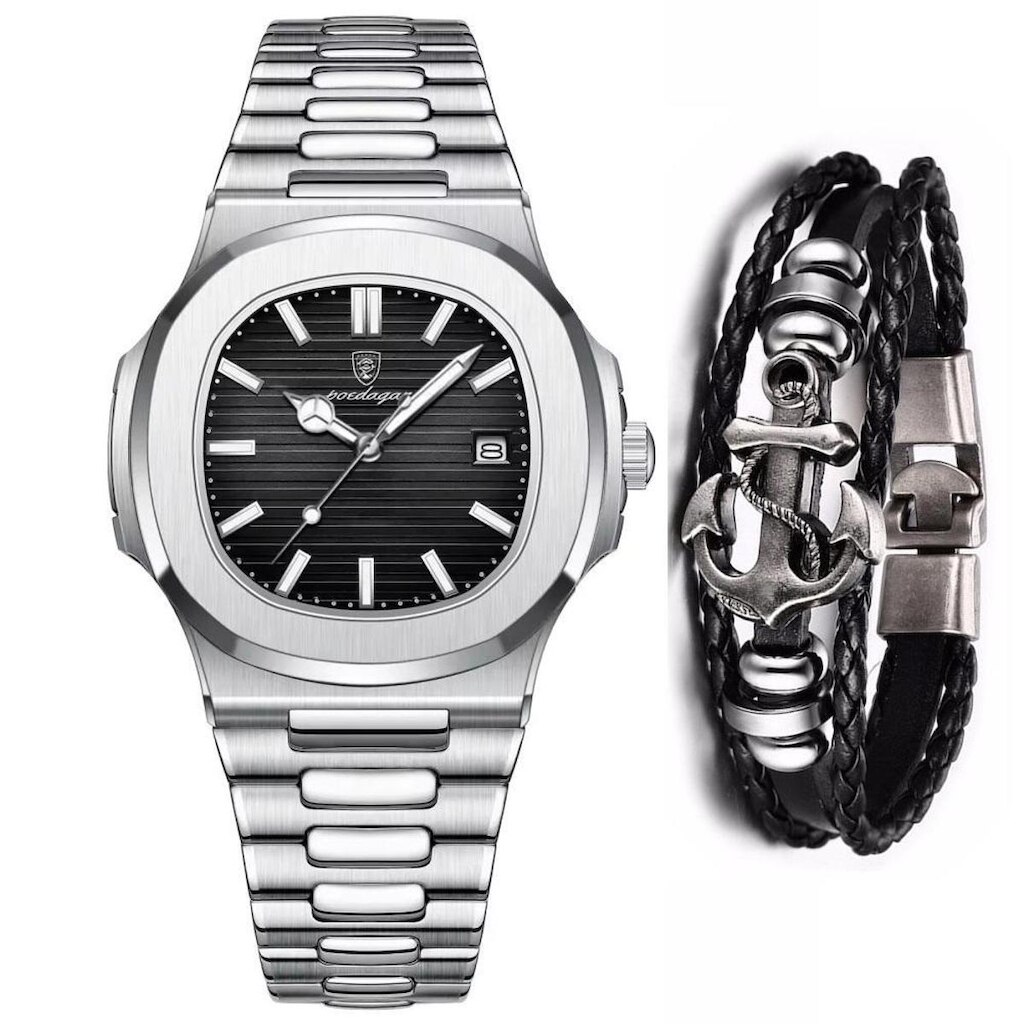 Relógio De Aço Masculino Original Poedagar + Bracelete Couro