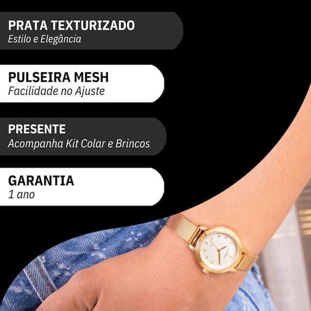 Relógio de Pulso Feminino Condor CO2035MZS/K4K Colar e Brincos