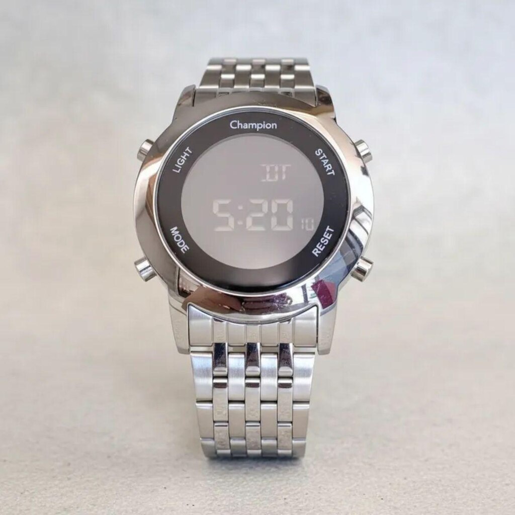 Relógio digital prata Champion original Led 38mm CH48091Q