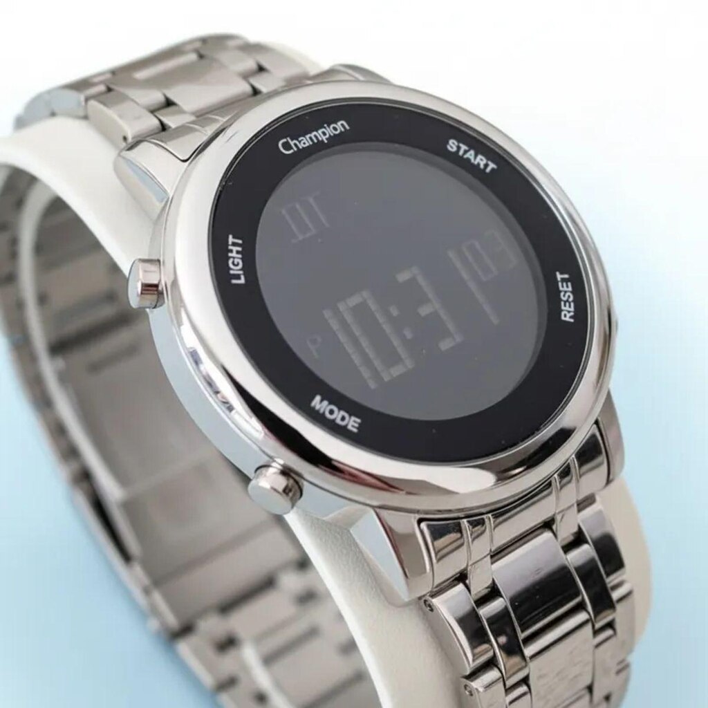 Relogio digital prata Champion original Led 43mm CH40213T