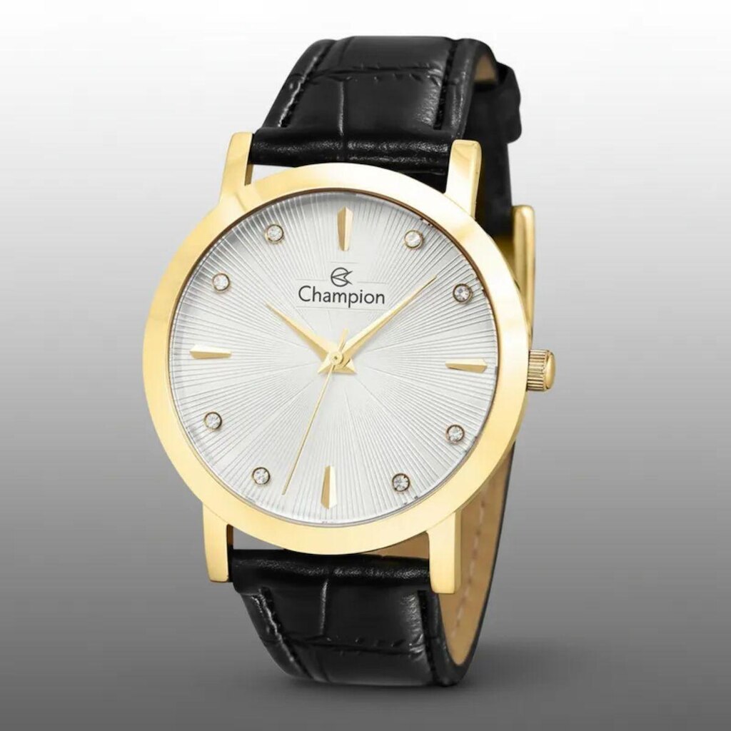 Relogio dourado Champion feminino pulseira de couro CN24226H