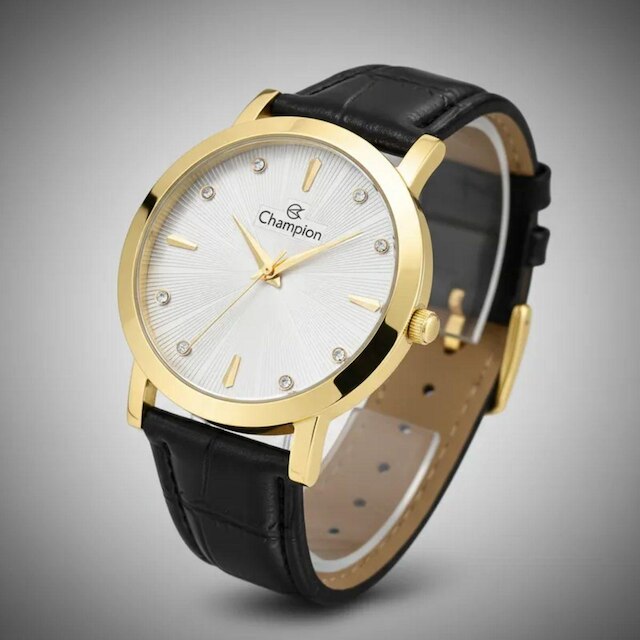 Relogio dourado Champion feminino pulseira de couro CN24226H