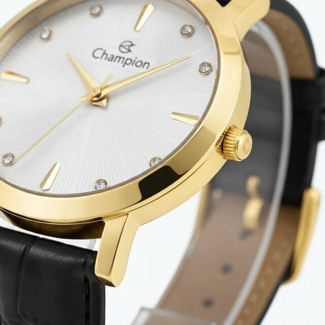 Relogio dourado Champion feminino pulseira de couro CN24226H