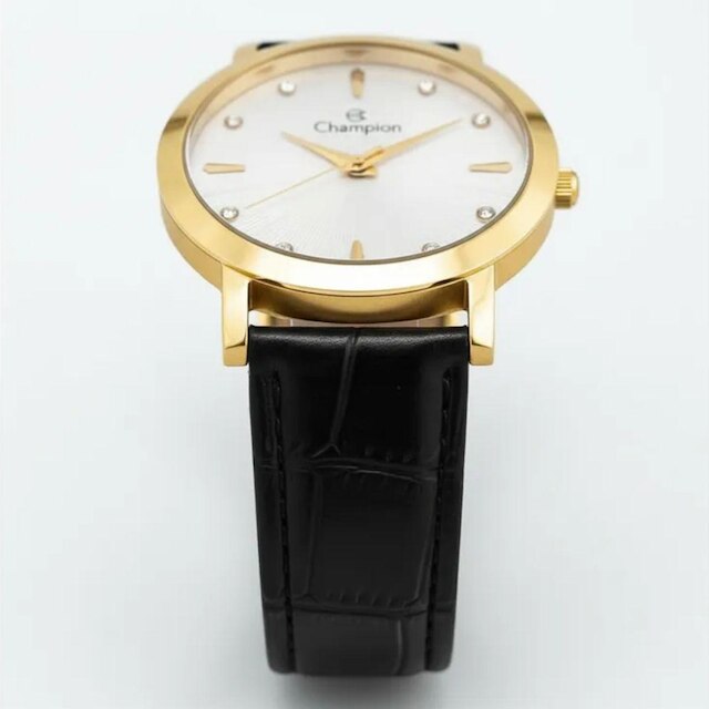 Relogio dourado Champion feminino pulseira de couro CN24226H