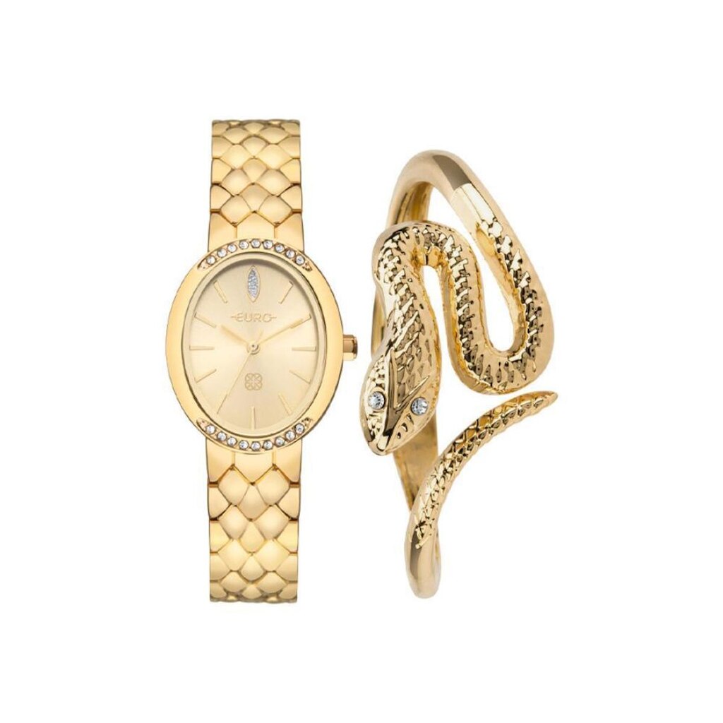 Relógio Euro Feminino Ref: Eu2035zaf/k4d Bracelete Oval Dourado + Semijoia