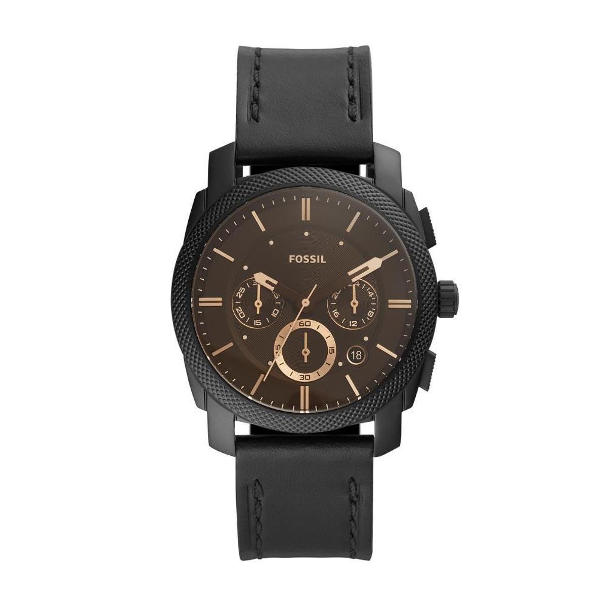 Relógio Fossil 42mm Couro Masculino - Preto Menor preço em Relógio Fossil 42mm Couro Masculino - Preto