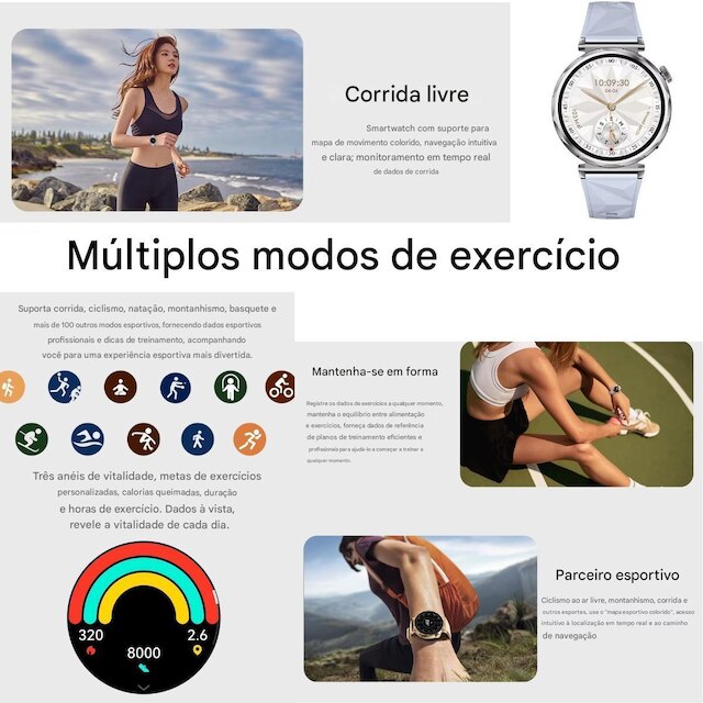 Relógio Inteligente GT5 Mini Smartwatch Feminino Delicado 41mm Gps Nfc Responde Whatsss 2 Pulseiras