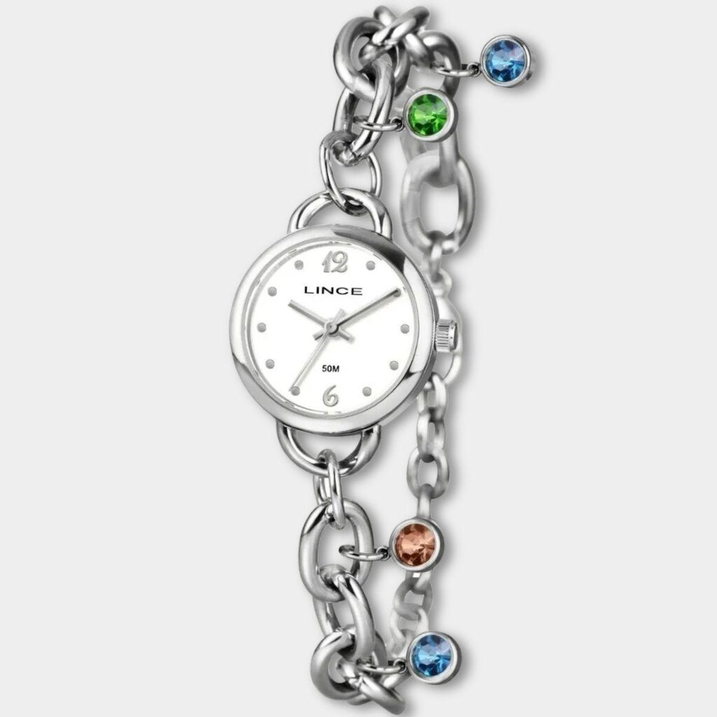 Relógio Lince Analógico Detalhe Pulseira Chain Feminino - Prata - Único