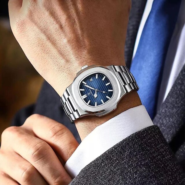Relógio Masculino Casual Luxo Prateado Aço Inox Analógico