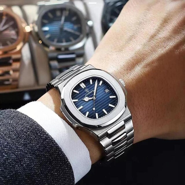 Relógio Masculino Casual Luxo Prateado Aço Inox Analógico