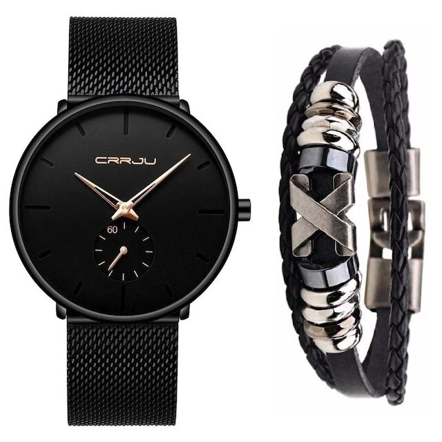 Relógio Masculino Casual Luxo Ultra Fino + Bracelete Metal