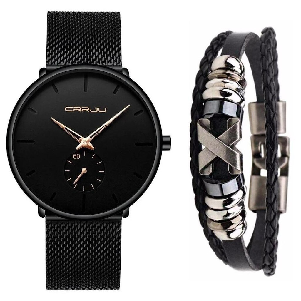 Relógio Masculino Casual Luxo Ultra Fino + Bracelete Metal