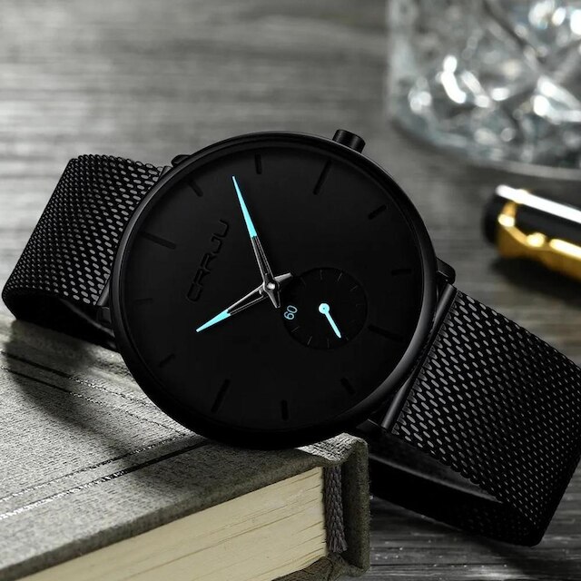 Relógio Masculino Casual Metálico Luxo Ultra Fino Aço Inox