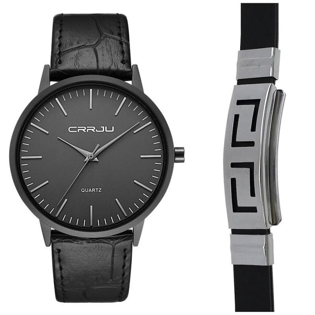 Relógio Masculino Casual Ultra Fino De Luxo Preto + Pulseira