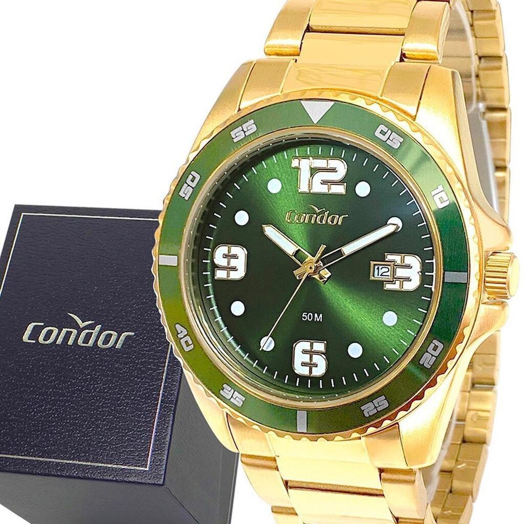 Relógio Masculino Condor Prova Dágua Dourado Analógico Luxo