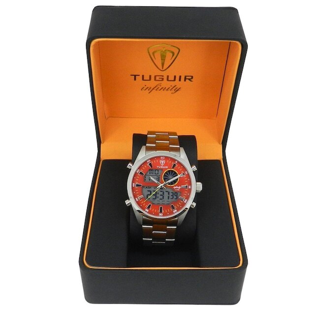 Relógio Masculino de Aço Tuguir AnaDigi Infinity GCS-1265 Prata e Vermelho