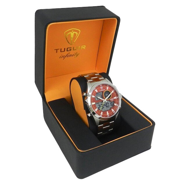 Relógio Masculino de Aço Tuguir AnaDigi Infinity GCS-1265 Prata e Vermelho