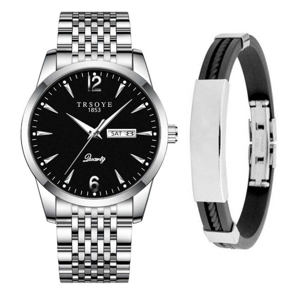 Relógio Masculino De Luxo Prata Analógico Casual + Pulseira