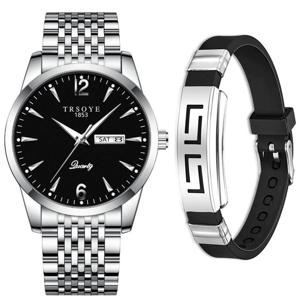 Relógio Masculino De Luxo Prata Analógico + Pulseira Metal