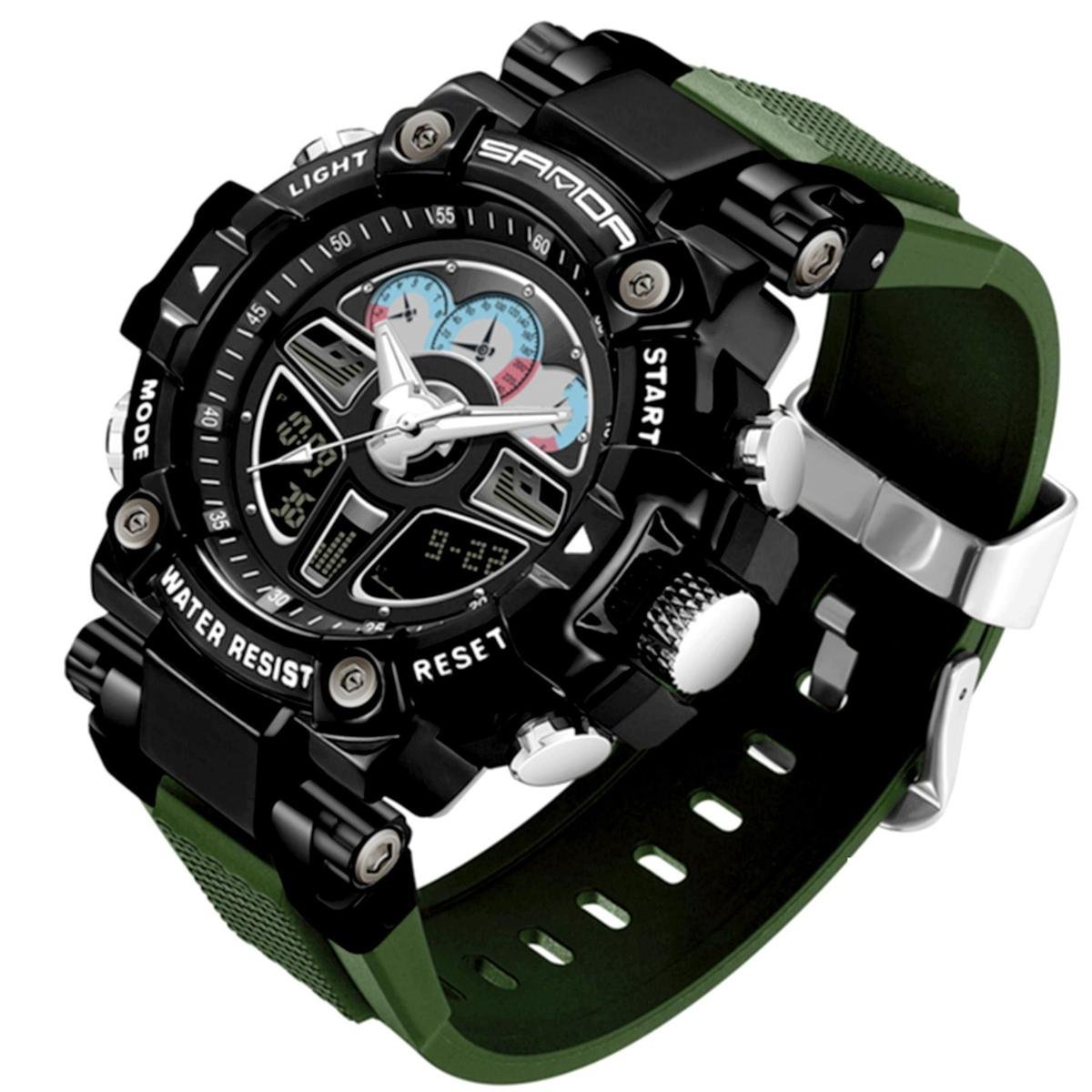 Relógio Masculino de Quartzo Esportivo Luxo Relógio Digital Impermeável - Verde Menor preço em Relógio Masculino de Quartzo Esportivo Luxo Relógio Digital Impermeável - Verde