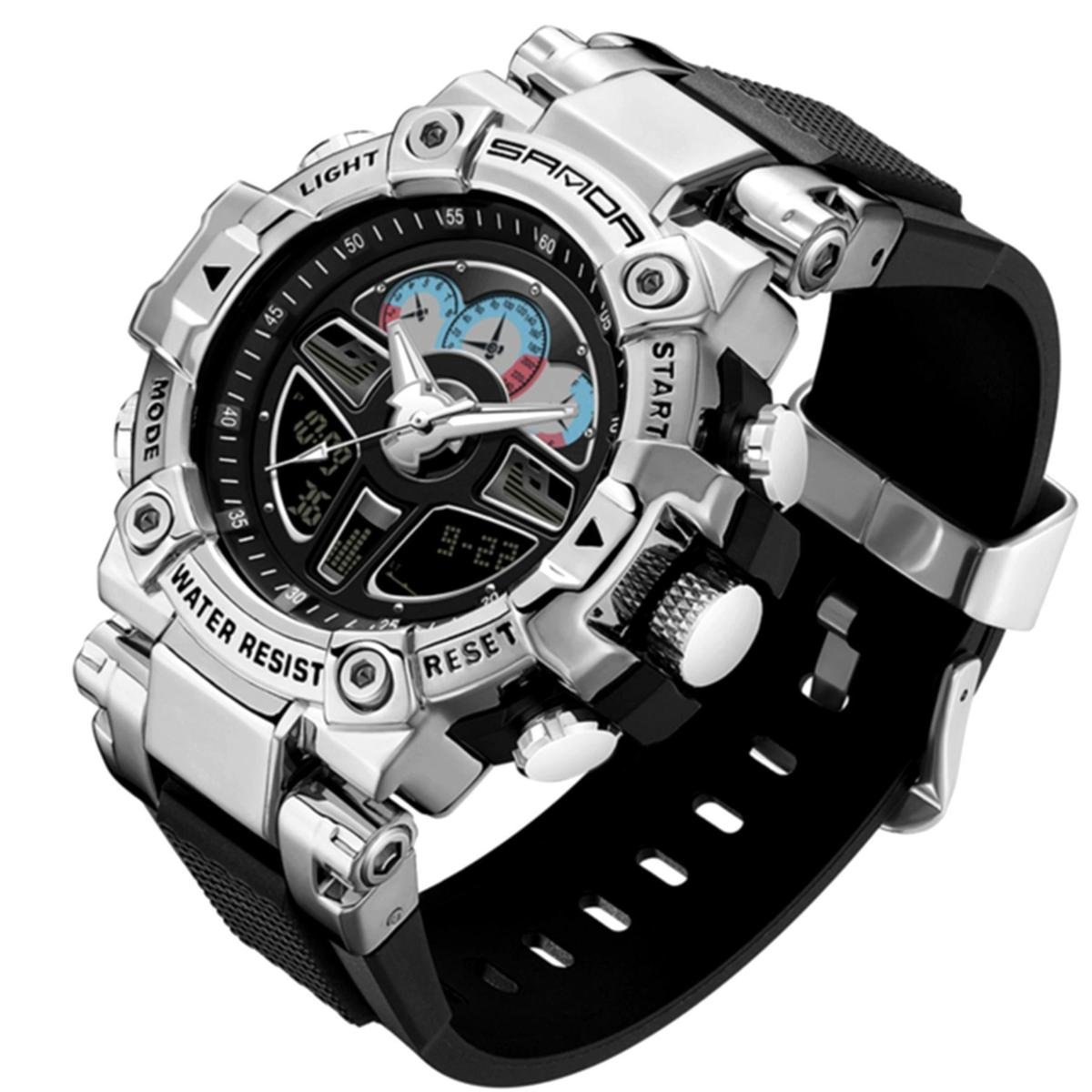 Relógio Masculino de Quartzo Esportivo Luxo Relógio Digital Impermeável - Prata Menor preço em Relógio Masculino de Quartzo Esportivo Luxo Relógio Digital Impermeável - Prata