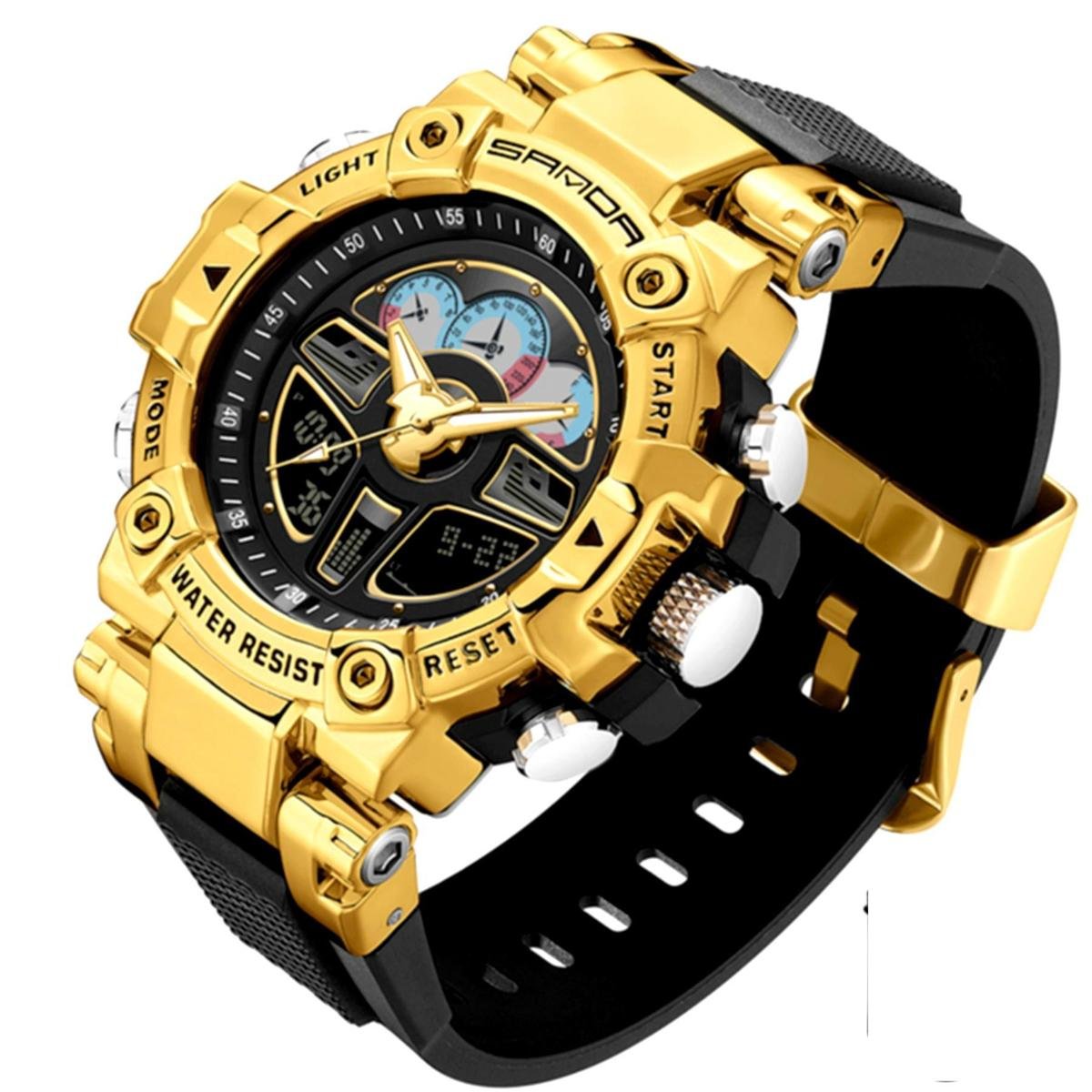 Relógio Masculino de Quartzo Esportivo Luxo Relógio Digital Impermeável - Dourado Menor preço em Relógio Masculino de Quartzo Esportivo Luxo Relógio Digital Impermeável - Dourado